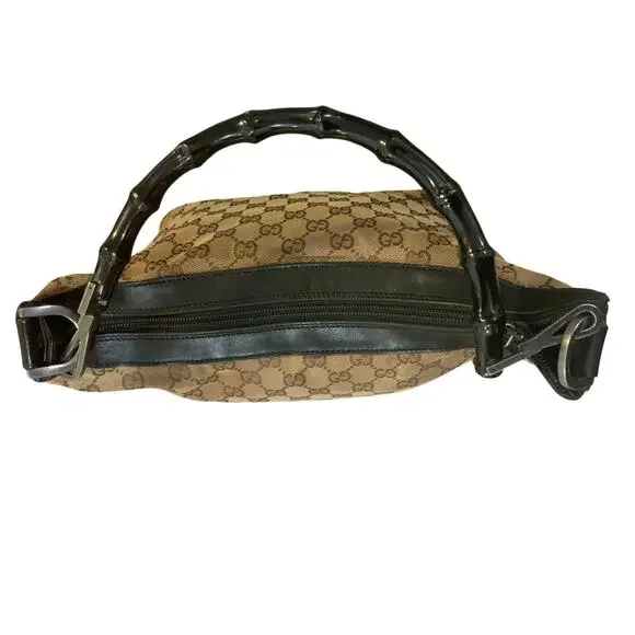 Authentic Gucci Vintage GG Canvas Bamboo Handle Hobo Bag - Picture 4 of 12